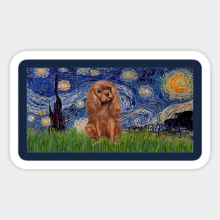 Ruby Cavalier King Charles Spaneil in Starry Night (elongated) Sticker